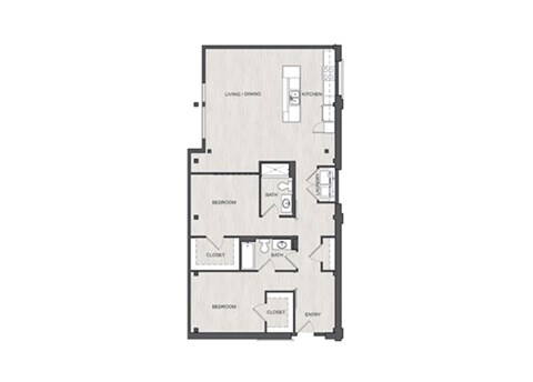 Floor plan for 2 beds, 2 baths, 1225 sqft