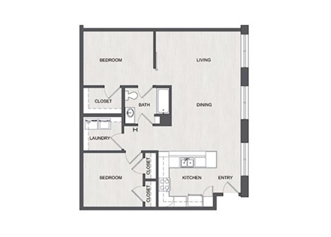 Floor plan for 2 beds, 1 bath, 980 sqft