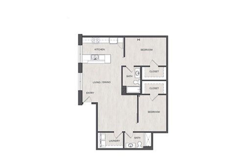 Floor plan for 2 beds, 2 baths, 1055 sqft