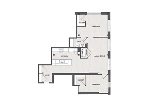 Floor plan for 2 beds, 1 bath, 1060 sqft