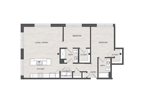 Floor plan for 2 beds, 2 baths, 1095 sqft