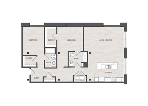 Floor plan for 2 beds, 2 baths, 1165 sqft
