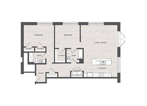 Floor plan for 2 beds, 2 baths, 1225 sqft