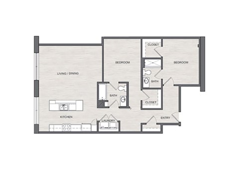 Floor plan for 2 beds, 2 baths, 1065 sqft