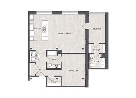 Floor plan for 2 beds, 2 baths, 1185 sqft