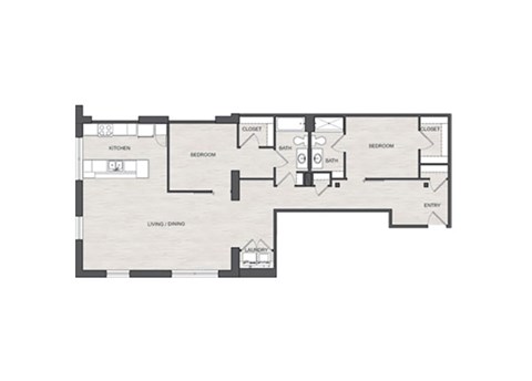 Floor plan for 2 beds, 2 baths, 1290 sqft