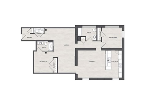 Floor plan for 2 beds, 2 baths, 1365 sqft