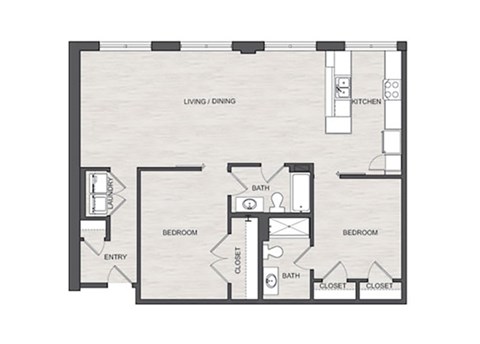 Floor plan for 2 beds, 2 baths, 1150 sqft