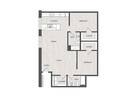 Floor plan for 2 beds, 2 baths, 1110 sqft