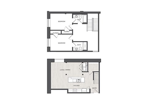 Floor plan for 2 beds, 2 baths