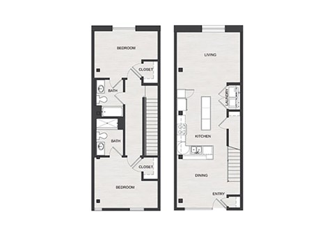 Floor plan for 2 beds, 2 baths, 1250 sqft