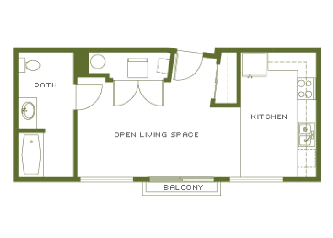 Floor plan for studio, 1 bath, 488 sqft