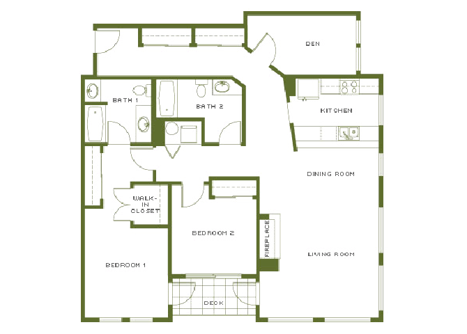 Floor plan for 2 beds, 2 baths, 1426 sqft