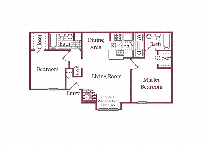 Floor plan for 2 beds, 2 baths, 847 sqft