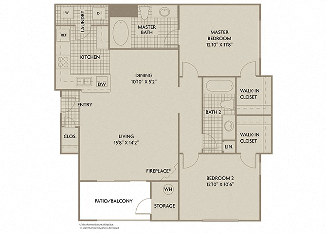 Floor plan for 2 beds, 2 baths, 1060 sqft