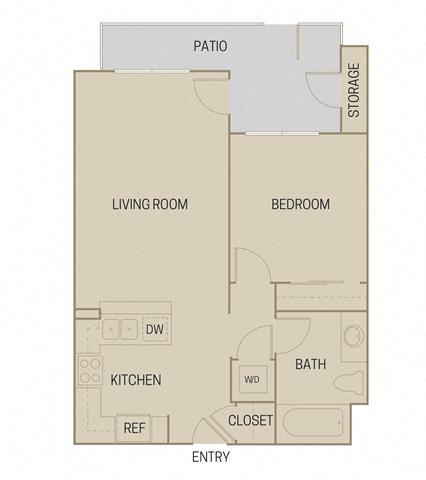 Floor plan for 1 bed, 1 bath, 669 sqft