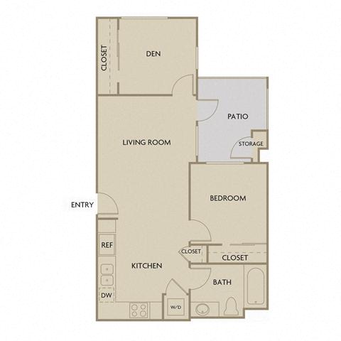 Floor plan for 2 beds, 1 bath, 787 sqft