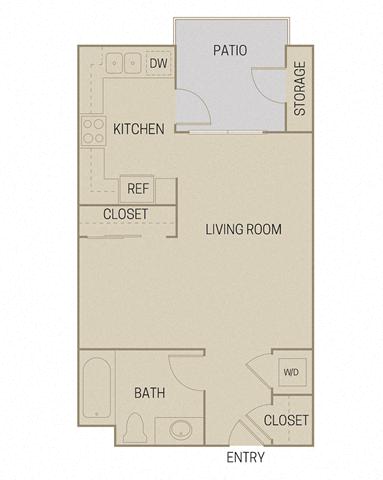 Floor plan for studio, 1 bath, 565 sqft