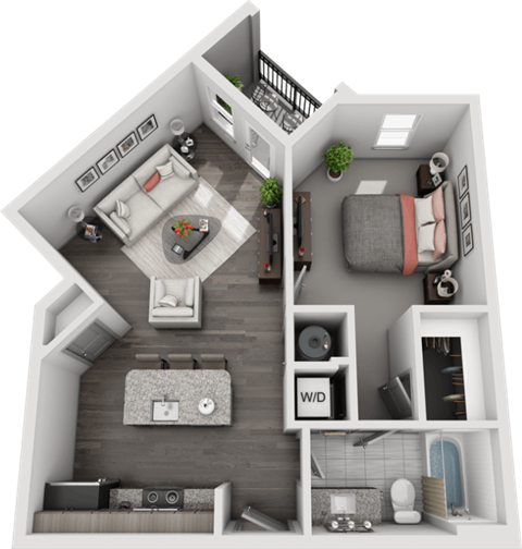 Floor plan for 1 bed, 1 bath, 669 sqft