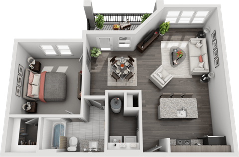 Floor plan for 1 bed, 1 bath, 792 sqft