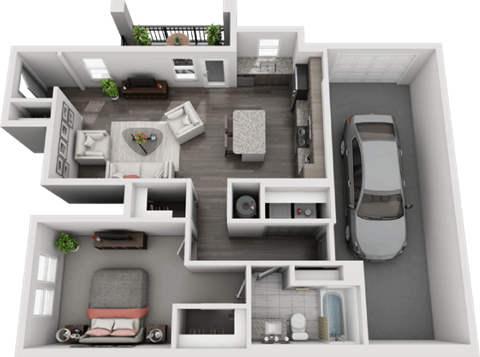 Floor plan for 1 bed, 1 bath, 848 sqft