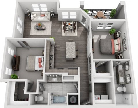 Floor plan for 2 beds, 2 baths, 1163 sqft