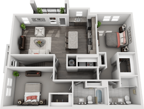 Floor plan for 2 beds, 2 baths, 1210 sqft