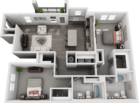 Floor plan for 2 beds, 2 baths, 1176 sqft