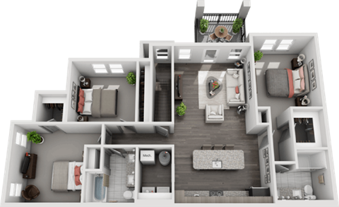 Floor plan for 3 beds, 2 baths, 1400 sqft