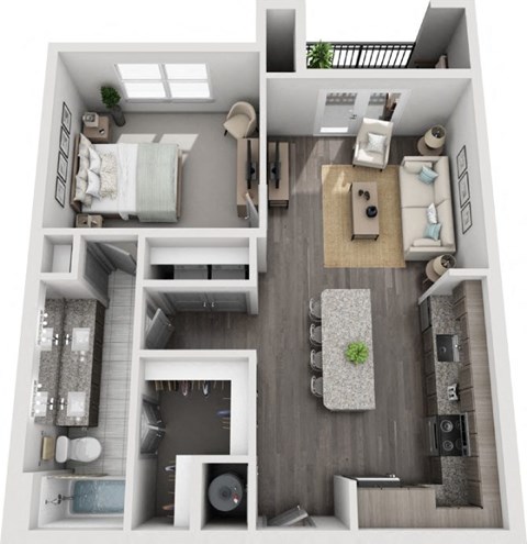 Floor plan for 1 bed, 1 bath, 770 sqft