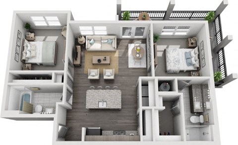 Floor plan for 2 beds, 2 baths, 973 sqft