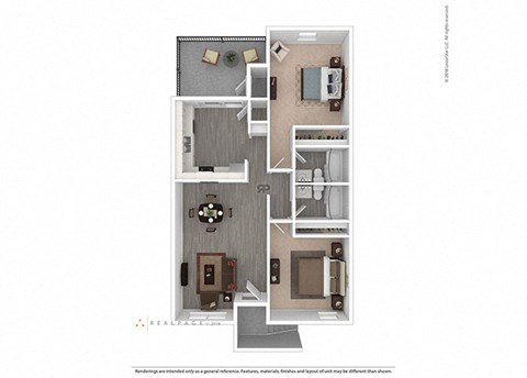 Floor plan for 2 beds, 2 baths, 1063 sqft