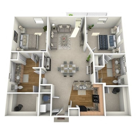 Floor plan for 2 beds, 2 baths, 1020 sqft