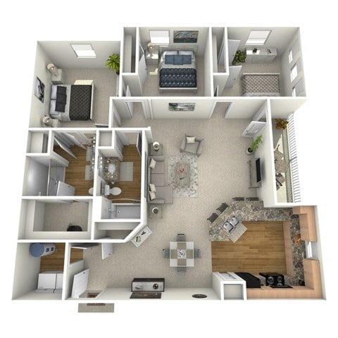 Floor plan for 3 beds, 2 baths, 1389 sqft