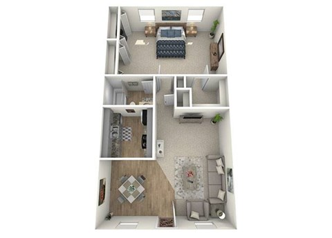 Floor plan for 1 bed, 1 bath, 750 sqft