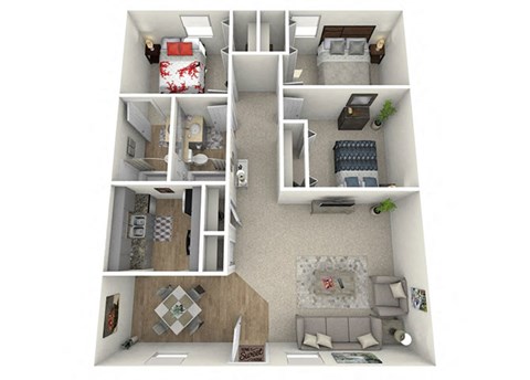 Floor plan for 3 beds, 2 baths, 1100 sqft