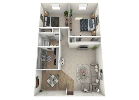 Floor plan for 2 beds, 1 bath, 850 sqft