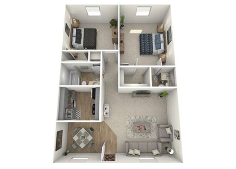 Floor plan for 2 beds, 1.5 baths, 950 sqft