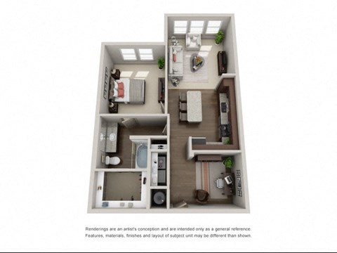 Floor plan for 1 bed, 1 bath, 848 sqft