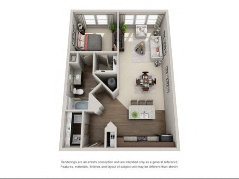 Floor plan for 1 bed, 1 bath, 902 sqft