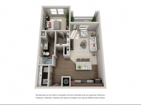 Floor plan for 1 bed, 1 bath, 790 sqft