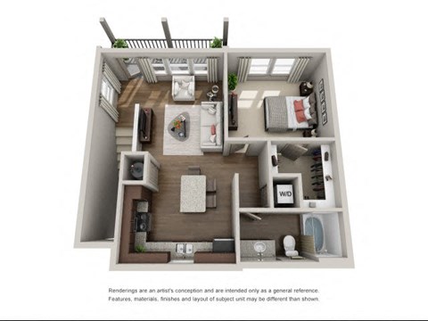Floor plan for 1 bed, 1 bath, 846 sqft