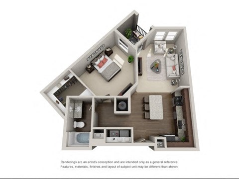 Floor plan for 1 bed, 1 bath, 826 sqft