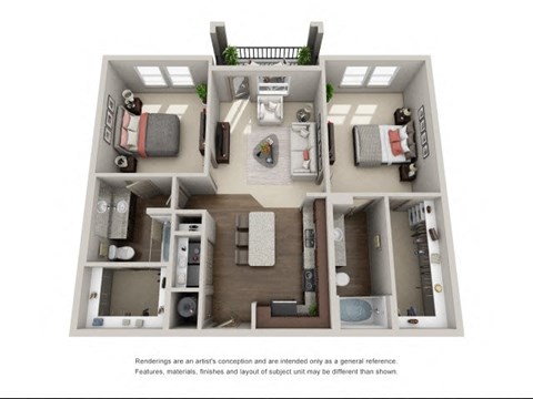 Floor plan for 2 beds, 2 baths, 1160 sqft