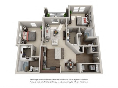 Floor plan for 2 beds, 2 baths, 1171 sqft