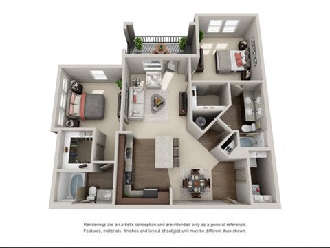 Floor plan for 2 beds, 2 baths, 1114 sqft