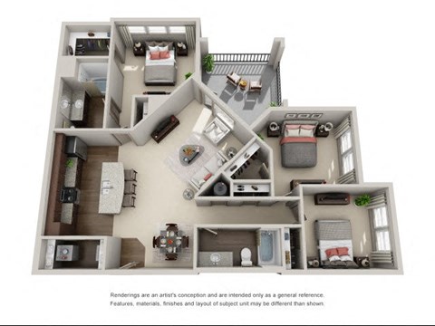 Floor plan for 3 beds, 2 baths, 1382 sqft
