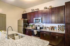 Huntersville apartment for rent - Kitchen with stainless steel appliances and dark cabinetry