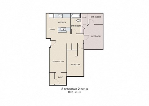 Floor plan for 2 beds, 2 baths, 1016 sqft