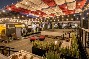 Los Angeles apartment for rent - Pet Friendly Apartments in Downtown LA - Santa Fe Lofts - Rooftop Terrace with Fire Features, Lounge Area, BBQ Area, and Panoramic Views of the City